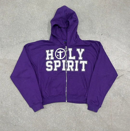 Holy Spirit Graphic Zip-Up Hoodie – Bold Print Pullover