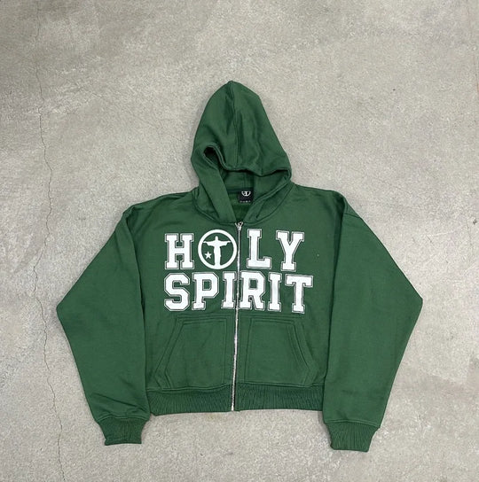 Holy Spirit Graphic Zip-Up Hoodie – Bold Print Pullover