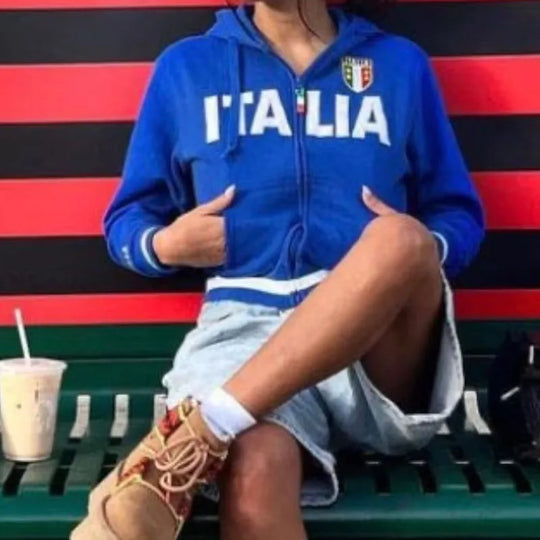 Italia Embroidered Zip-Up Hoodie – Women's Cropped Fleece