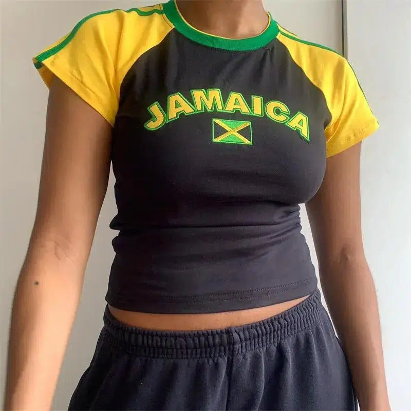 Jamaica Flag Baby Tee – Women's Fitted Crop Top