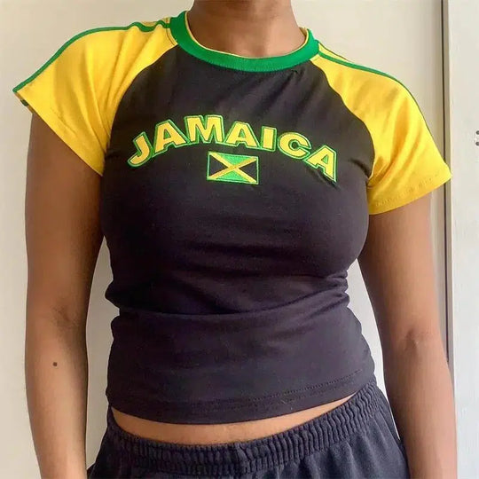 Jamaica Flag Baby Tee – Women's Fitted Crop Top