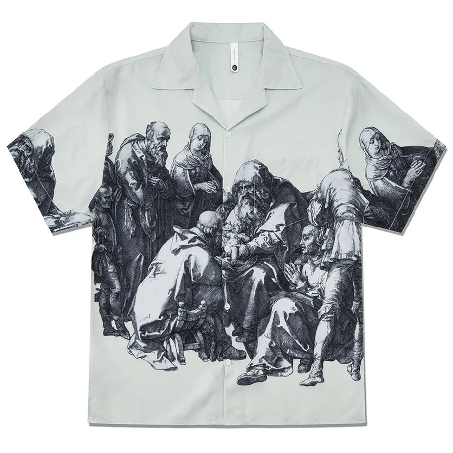 Medieval Print Button-Down Shirt – Unisex Oversized Short Sleeve