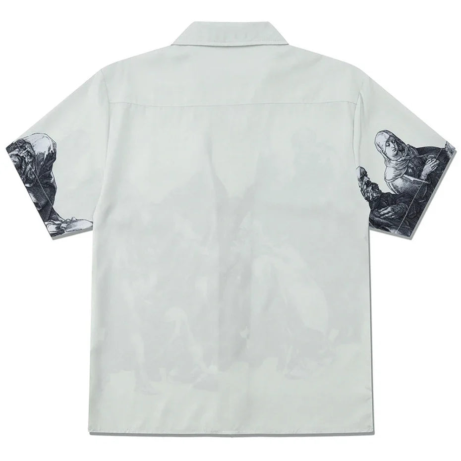 Medieval Print Button-Down Shirt – Unisex Oversized Short Sleeve