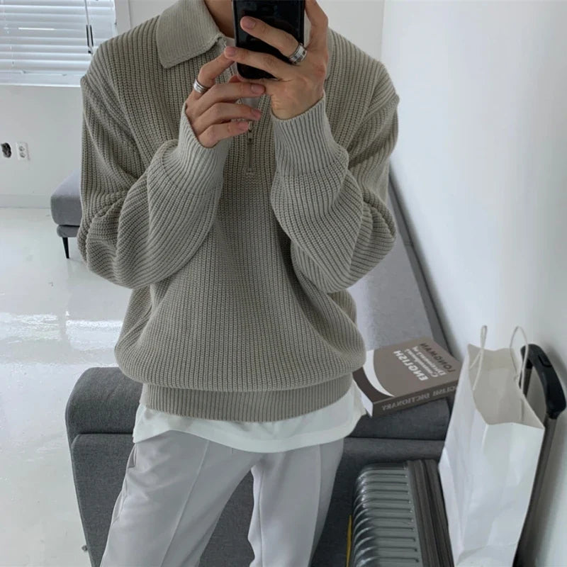 Knitted Lapel Quarter-Zip Jumper – Men's Relaxed Knit Sweater