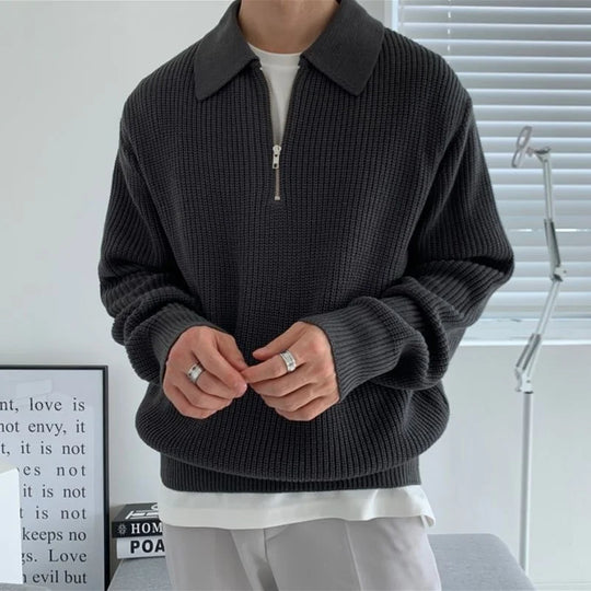 Knitted Lapel Quarter-Zip Jumper – Men's Relaxed Knit Sweater