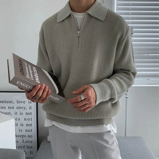Knitted Lapel Quarter-Zip Jumper – Men's Relaxed Knit Sweater