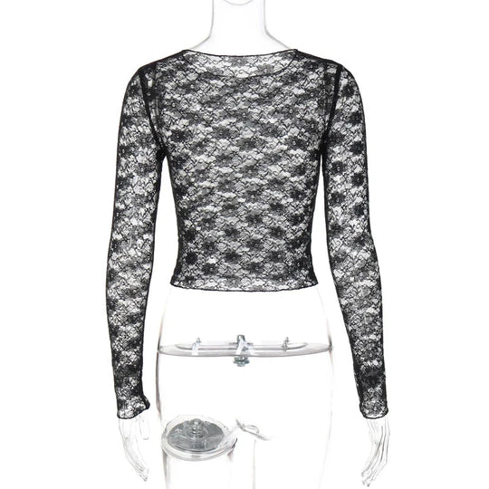 Lace Sheer Long Sleeve Top – Women's Delicate Fitted Top