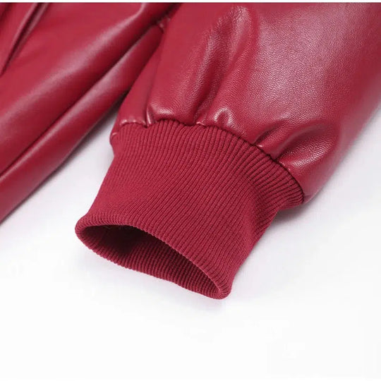 Red Leather Bomber Jacket – Women's Oversized Statement Coat