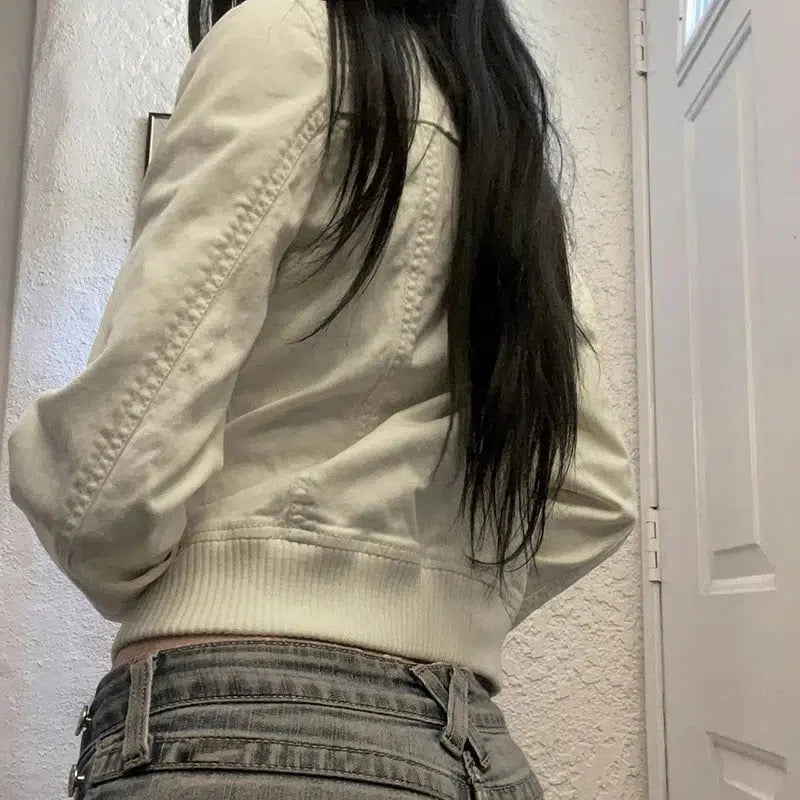 Cream Leather Jacket – Women's Cropped Fitted Coat
