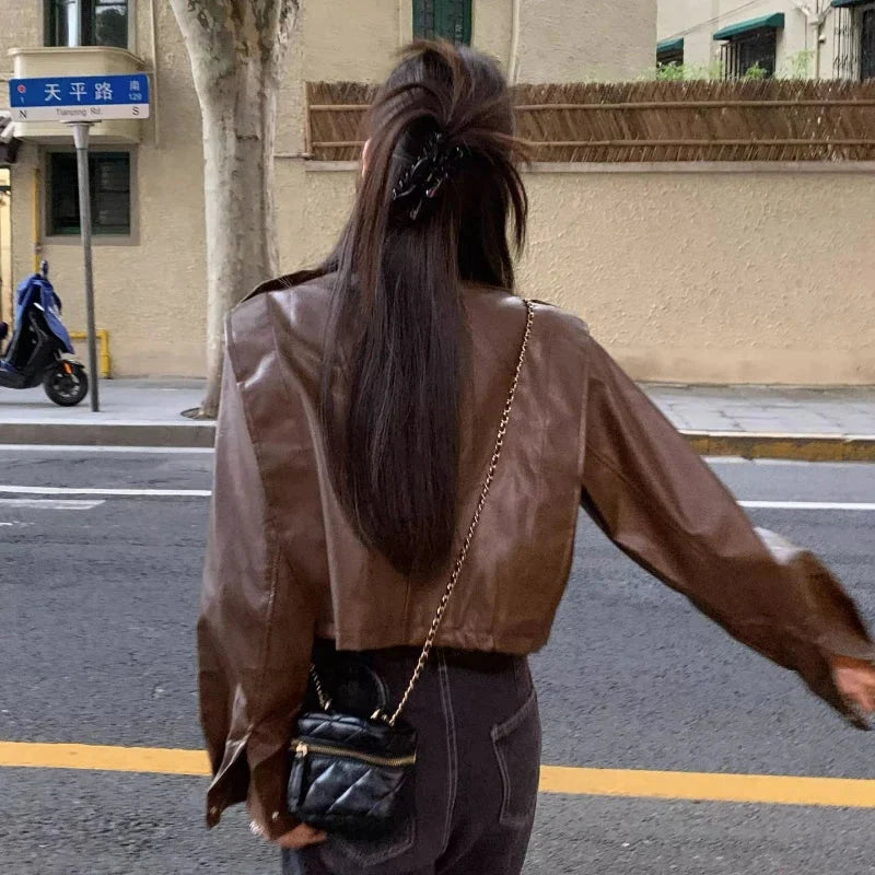 Cropped Moto Leather Jacket – Women's Structured Coat