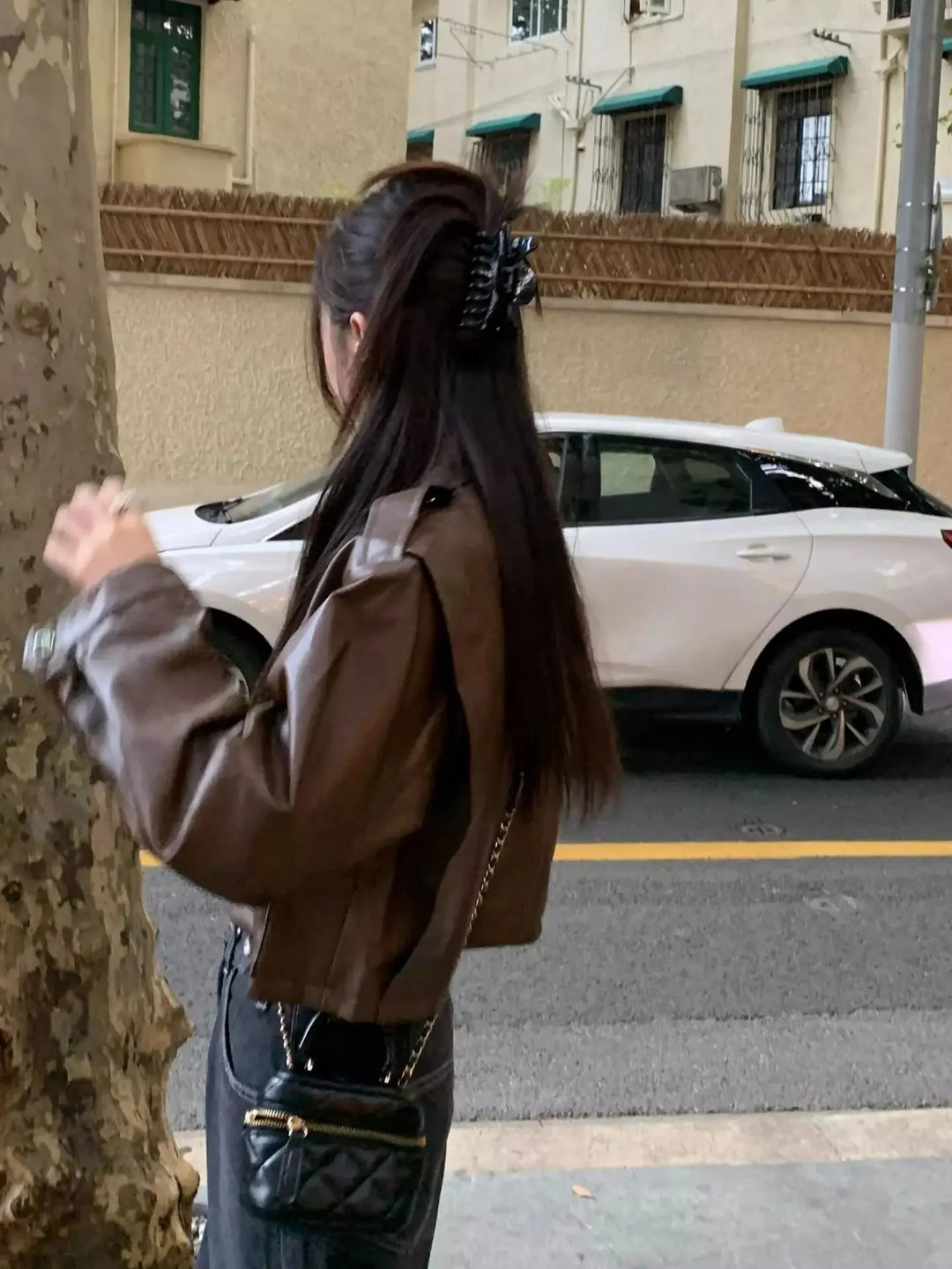 Cropped Moto Leather Jacket – Women's Structured Coat