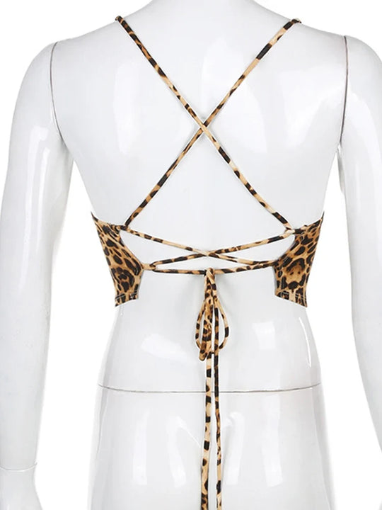 Leopard Print Strappy Top – Women's Open Back Satin Top