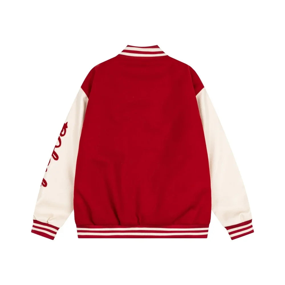Embroidered Varsity Jacket – Unisex Baseball Faux Leather Coat