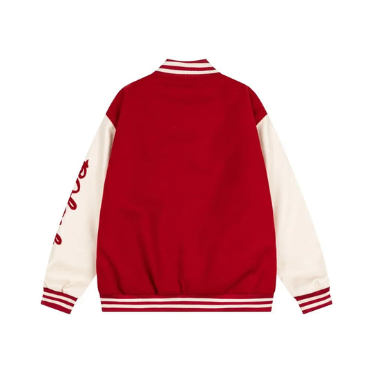 Embroidered Varsity Jacket – Unisex Baseball Faux Leather Coat