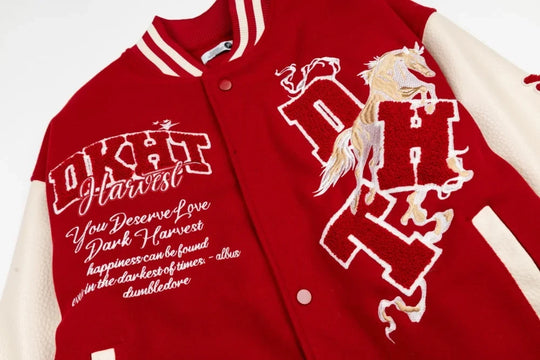 Embroidered Varsity Jacket – Unisex Baseball Faux Leather Coat