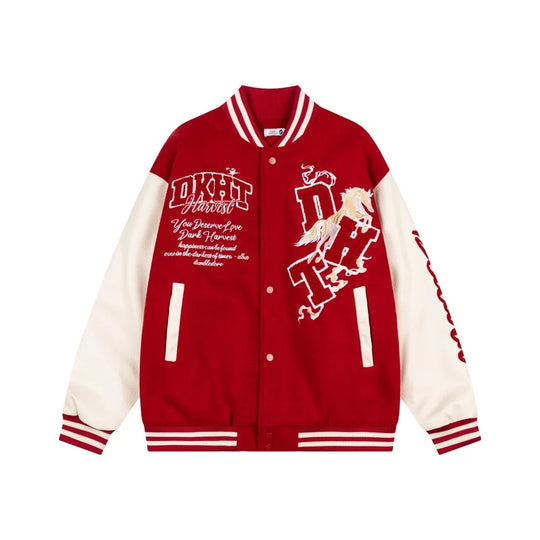 Embroidered Varsity Jacket – Unisex Baseball Faux Leather Coat
