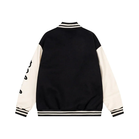 Embroidered Varsity Jacket – Unisex Baseball Faux Leather Coat