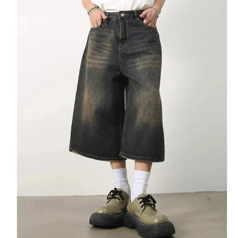 Long Denim Jorts – Unisex Wide-Leg Baggy Shorts