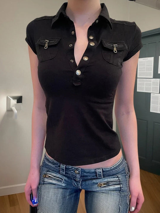 Workwear Collar Top – Women's Fitted Button-Up Blouse