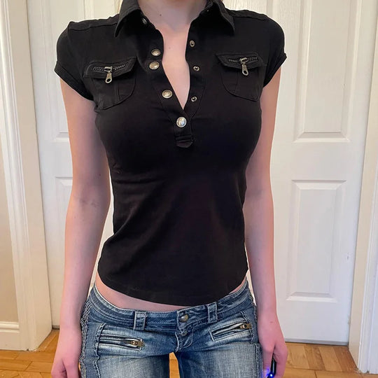 Workwear Collar Top – Women's Fitted Button-Up Blouse