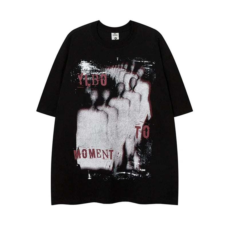 Glitch Print Graphic Tee – Unisex Oversized Crew T-Shirt