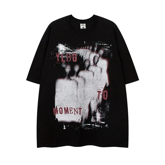 Glitch Print Graphic Tee – Unisex Oversized Crew T-Shirt