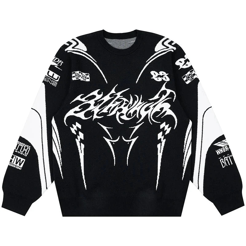 Moto Gothic Knit Sweatshirt – Unisex Oversized Pattern Knit