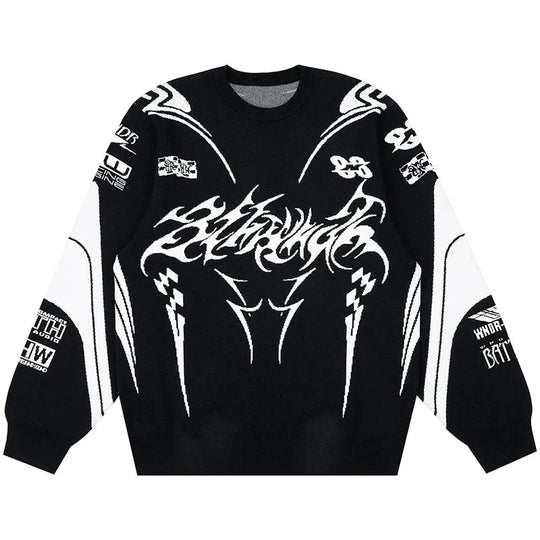 Moto Gothic Knit Sweatshirt – Unisex Oversized Pattern Knit