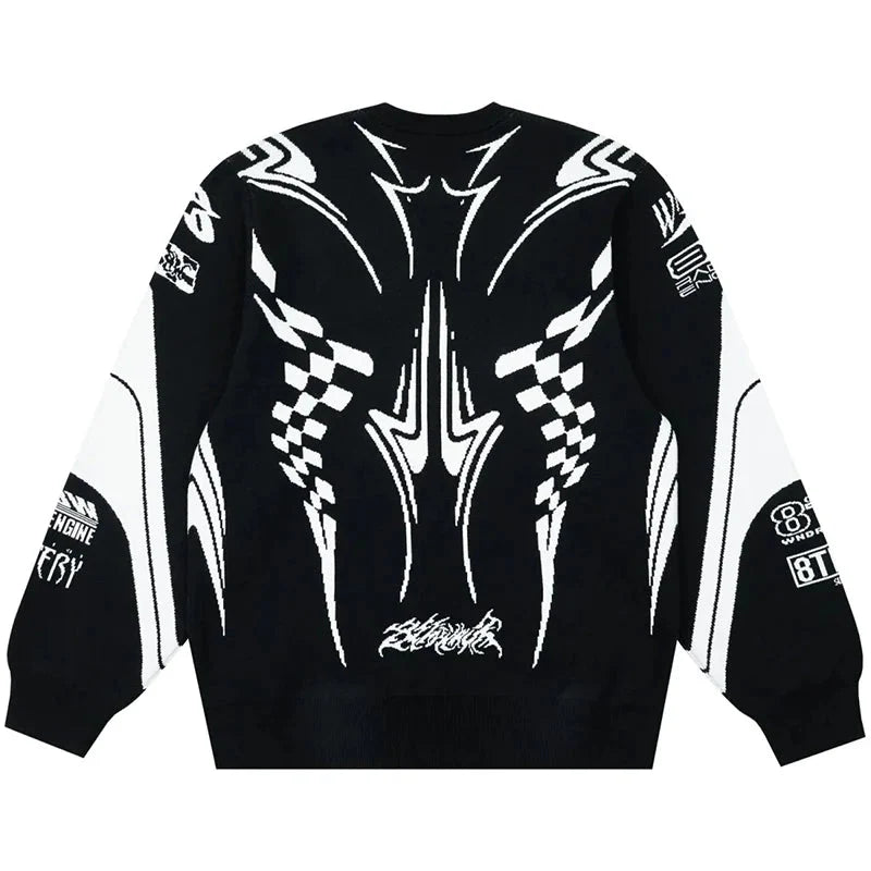 Moto Gothic Knit Sweatshirt – Unisex Oversized Pattern Knit