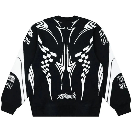 Moto Gothic Knit Sweatshirt – Unisex Oversized Pattern Knit