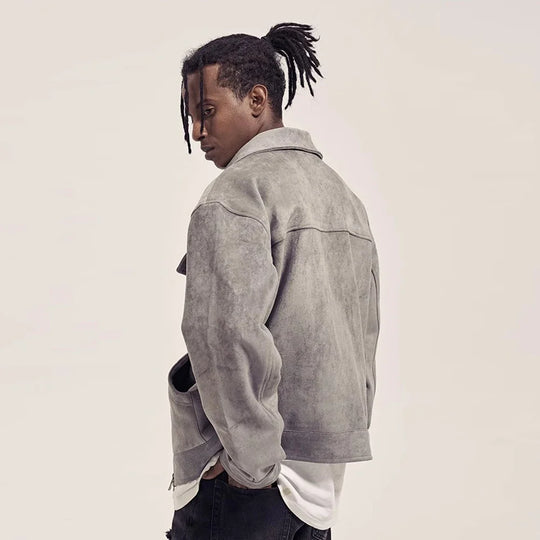 Suede Cargo Jacket – Men's Multi-Pocket Zip-Up Coat