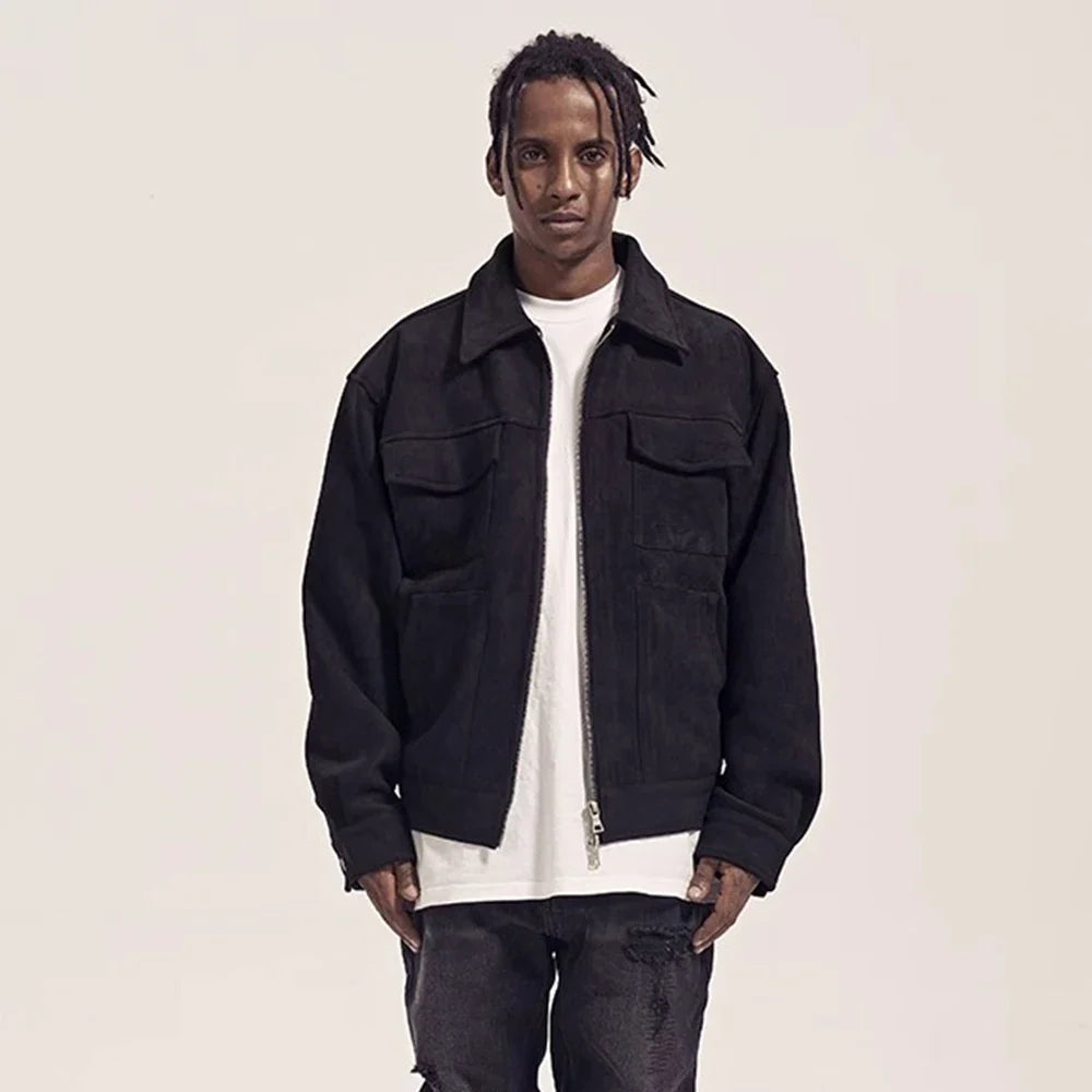 Suede Cargo Jacket – Men's Multi-Pocket Zip-Up Coat