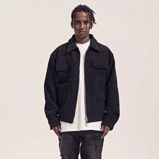 Suede Cargo Jacket – Men's Multi-Pocket Zip-Up Coat