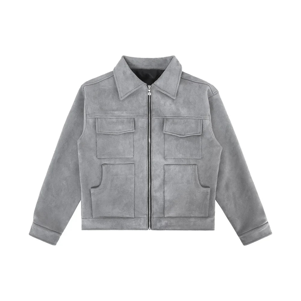 Suede Cargo Jacket – Men's Multi-Pocket Zip-Up Coat