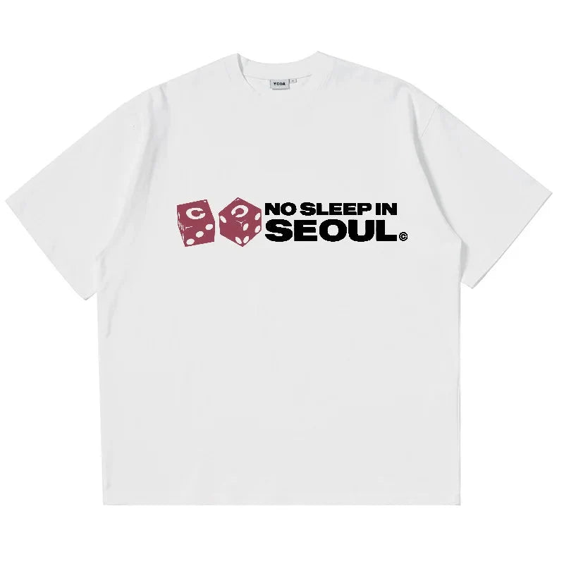 No Sleep In Seoul Graphic Tee – Men's Baggy Cotton T-Shirt