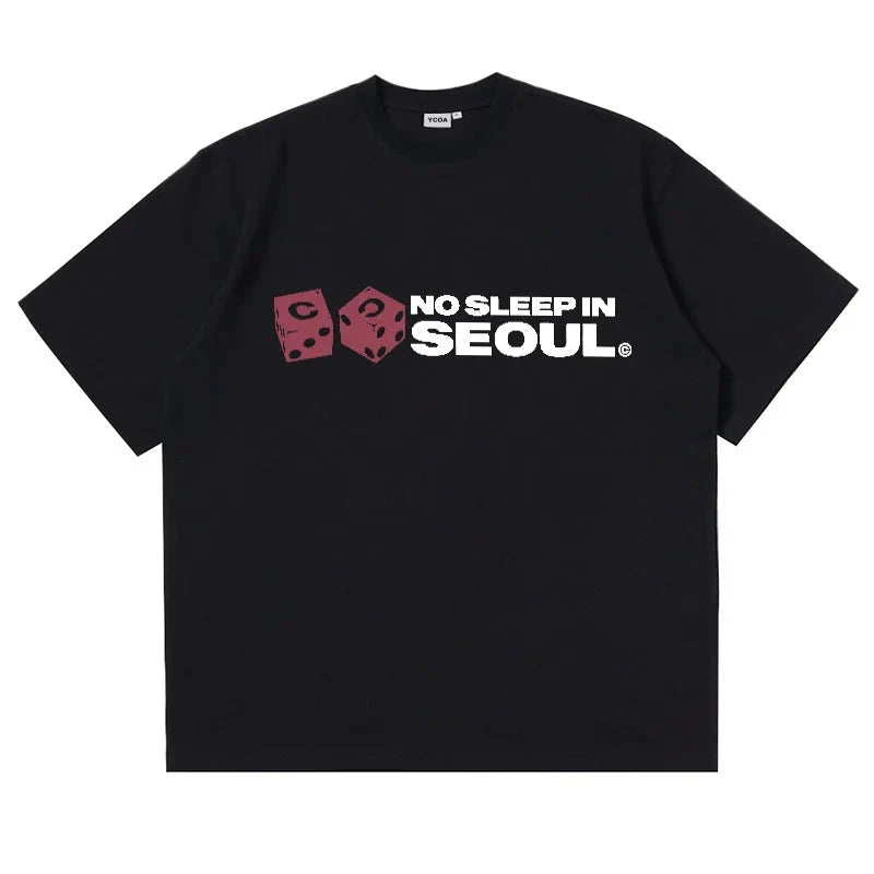 No Sleep In Seoul Graphic Tee – Men's Baggy Cotton T-Shirt