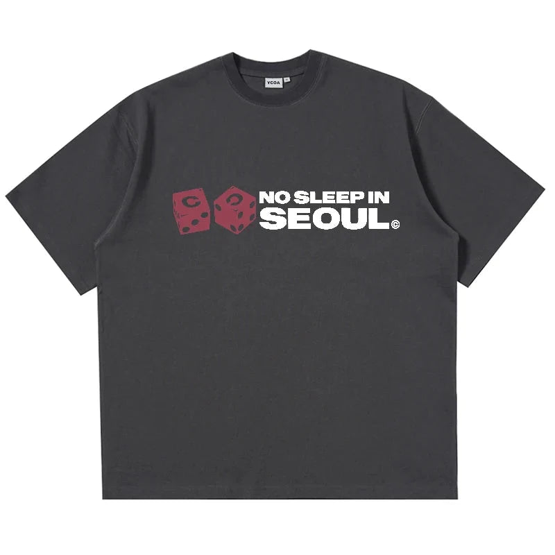 No Sleep In Seoul Graphic Tee – Men's Baggy Cotton T-Shirt