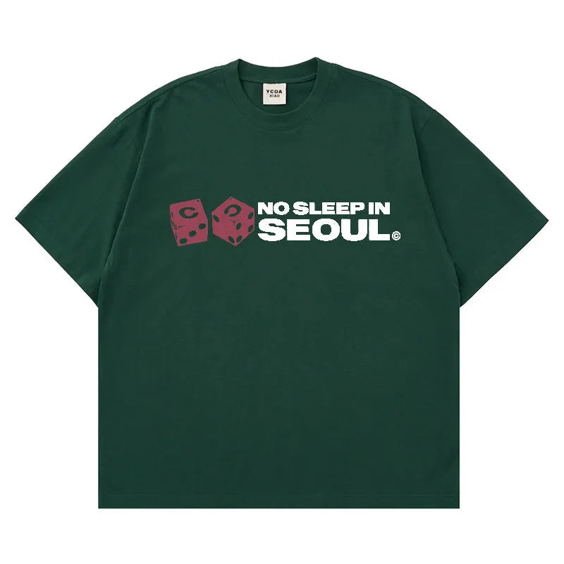 No Sleep In Seoul Graphic Tee – Men's Baggy Cotton T-Shirt