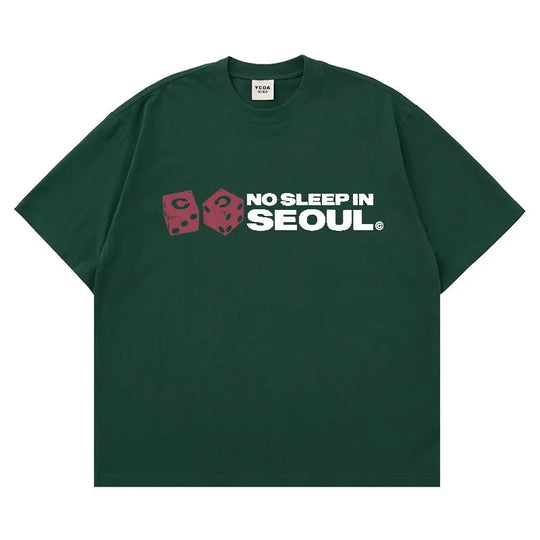 No Sleep In Seoul Graphic Tee – Men's Baggy Cotton T-Shirt
