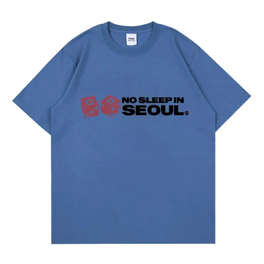 No Sleep In Seoul Graphic Tee – Men's Baggy Cotton T-Shirt