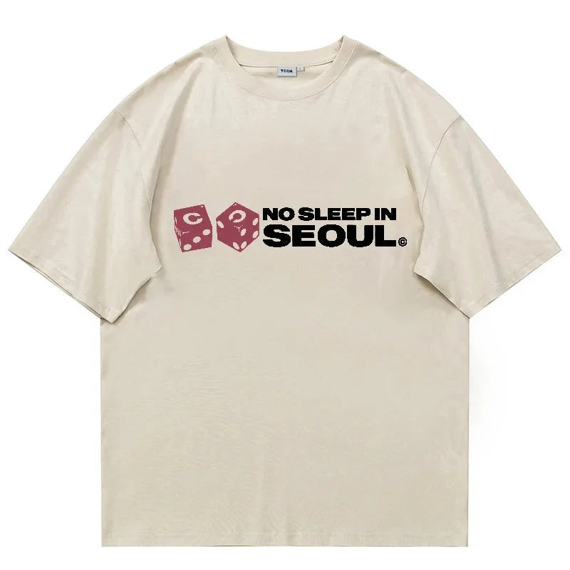 No Sleep In Seoul Graphic Tee – Men's Baggy Cotton T-Shirt