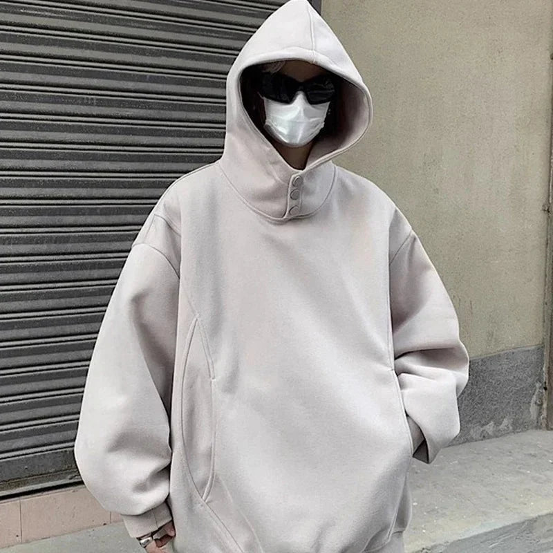 Button Neck Hoodie – Oversized Baggy Slouchy Pullover