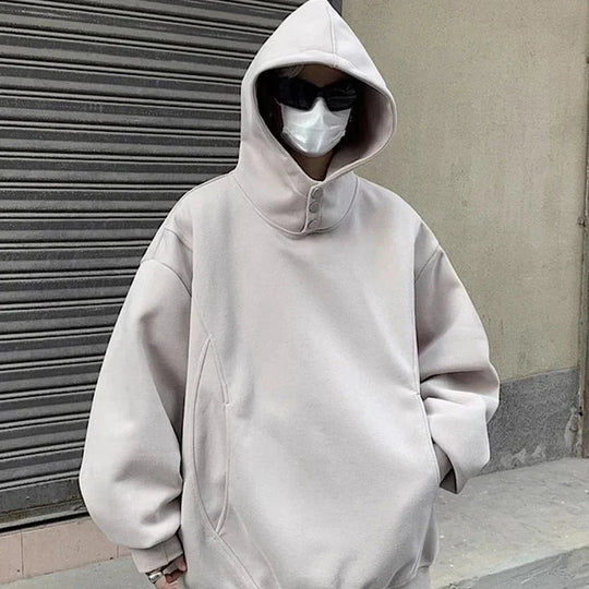Button Neck Hoodie – Oversized Baggy Slouchy Pullover
