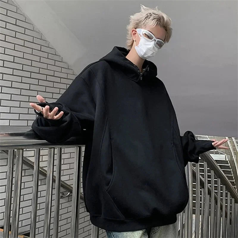 Button Neck Hoodie – Oversized Baggy Slouchy Pullover