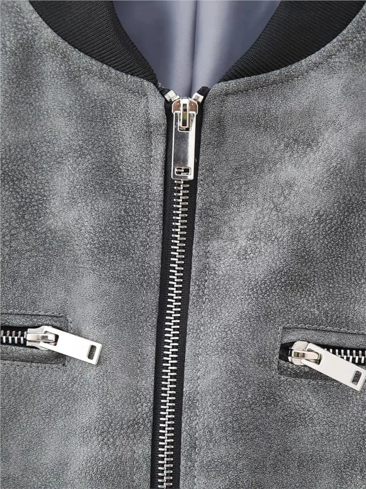 Oversized Leather Bomber Jacket – Women's Weathered Coat