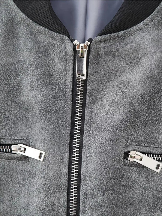 Oversized Leather Bomber Jacket – Women's Weathered Coat