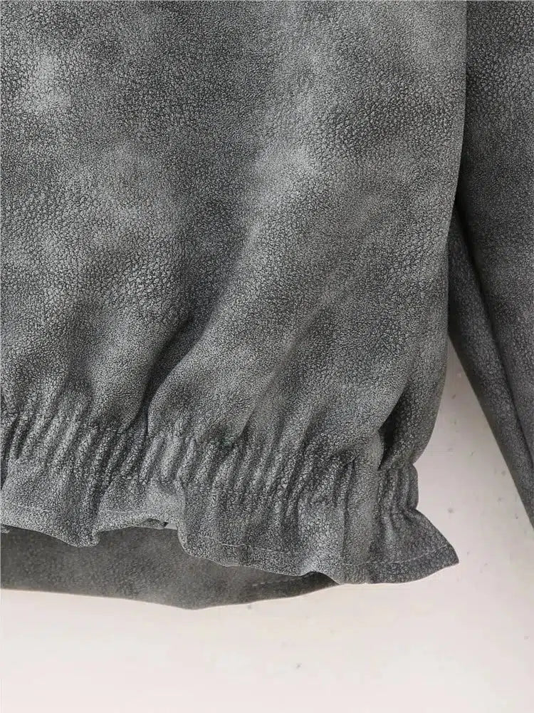 Oversized Leather Bomber Jacket – Women's Weathered Coat