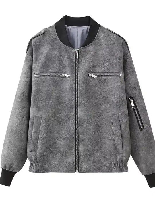 Oversized Leather Bomber Jacket – Women's Weathered Coat