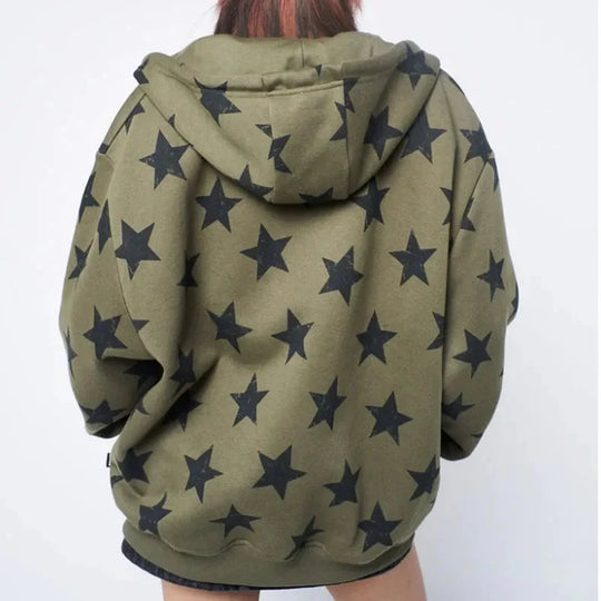 Oversized Star Zip-Up Hoodie – Women's Baggy Fleece