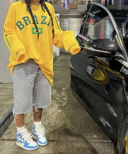 Brasil Embroidered Sweatshirt – Unisex Oversized Crewneck